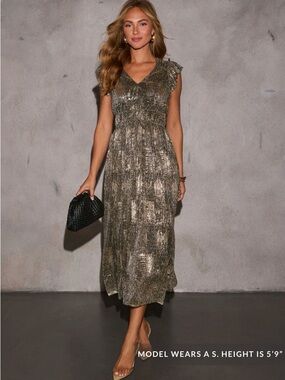 Vici Gold and Black Metallic Midi Dress